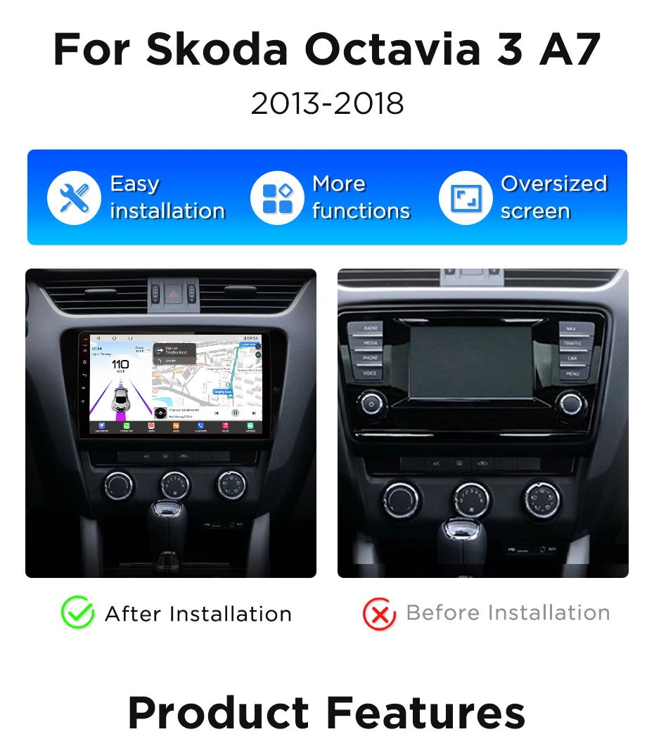 Junsun Autoradio für SKODA Octavia 3 A7 2013-2018 360 ° Panoramakamera Kabelloses CarPlay-Display Android Auto Stereo GPS-Navigation RDS Navigation SWC 4G-LTE WLAN Bluetooth FM Intelligente Autosysteme – Detail 5