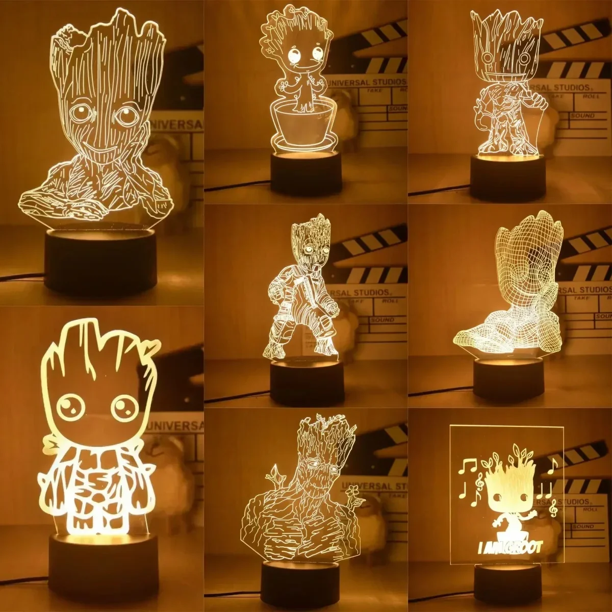 Groot 3D Led Night Light Avengers Galaxy Tree Man Baby Groot Model Toys Anime Action Figures Marvel Bedroom Decor Kids Gifts