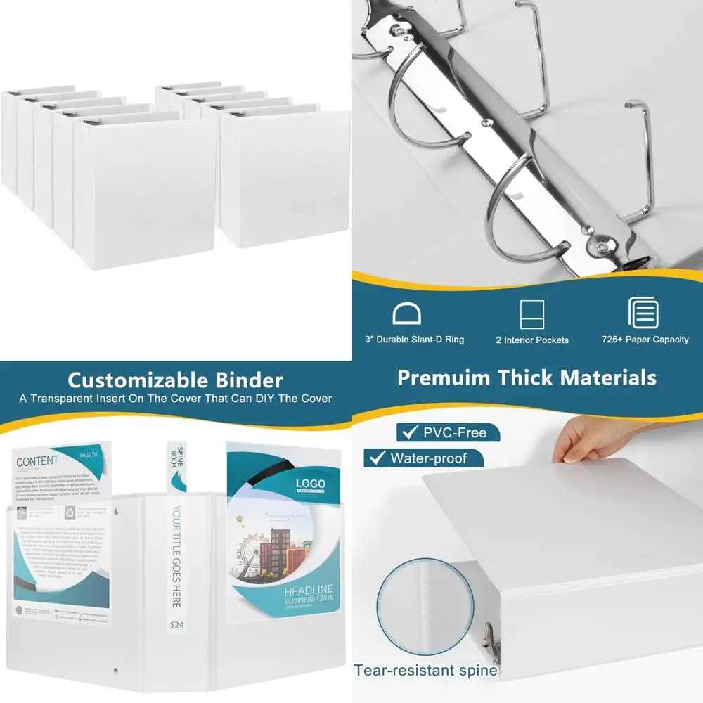 

Letter Size 3-Ring Binders, 3-Inch Slant-D Rings, White Presentation View, 10-Pack for Professional Organization