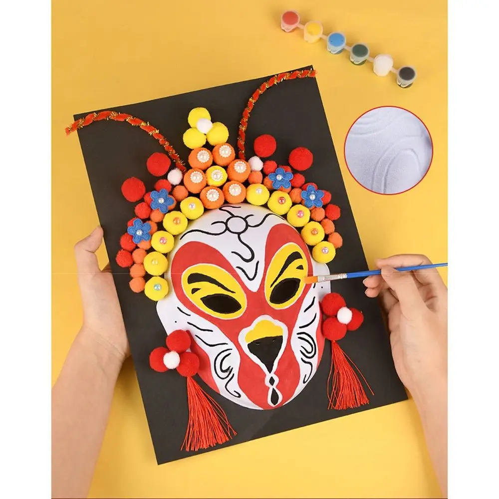 Self Made Beijing Opera Mask Craft Material Full Face Mask Decorative Ornaments Chinese Unpainted Mask Set Tassels Easy To Play
