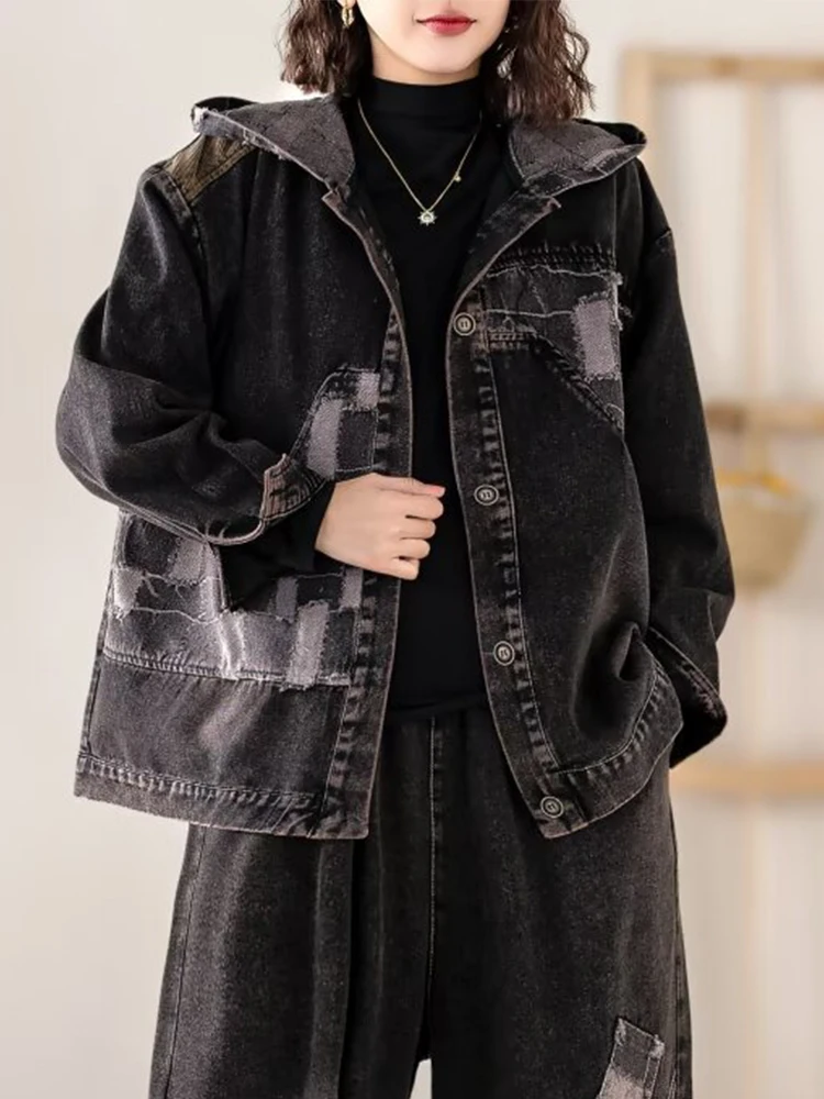 Max LuLu Spring Luxury Denim Clothes Womens Fashion Loose Hooded Jackets Ladies Casual Vintage Patchwork Coats Classic Outerwear