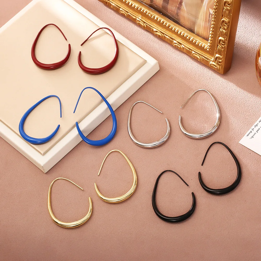 

Retro red drip glaze ear hook water drop plain hoop earrings high-end fashion exquisite niche light luxury simple earrings