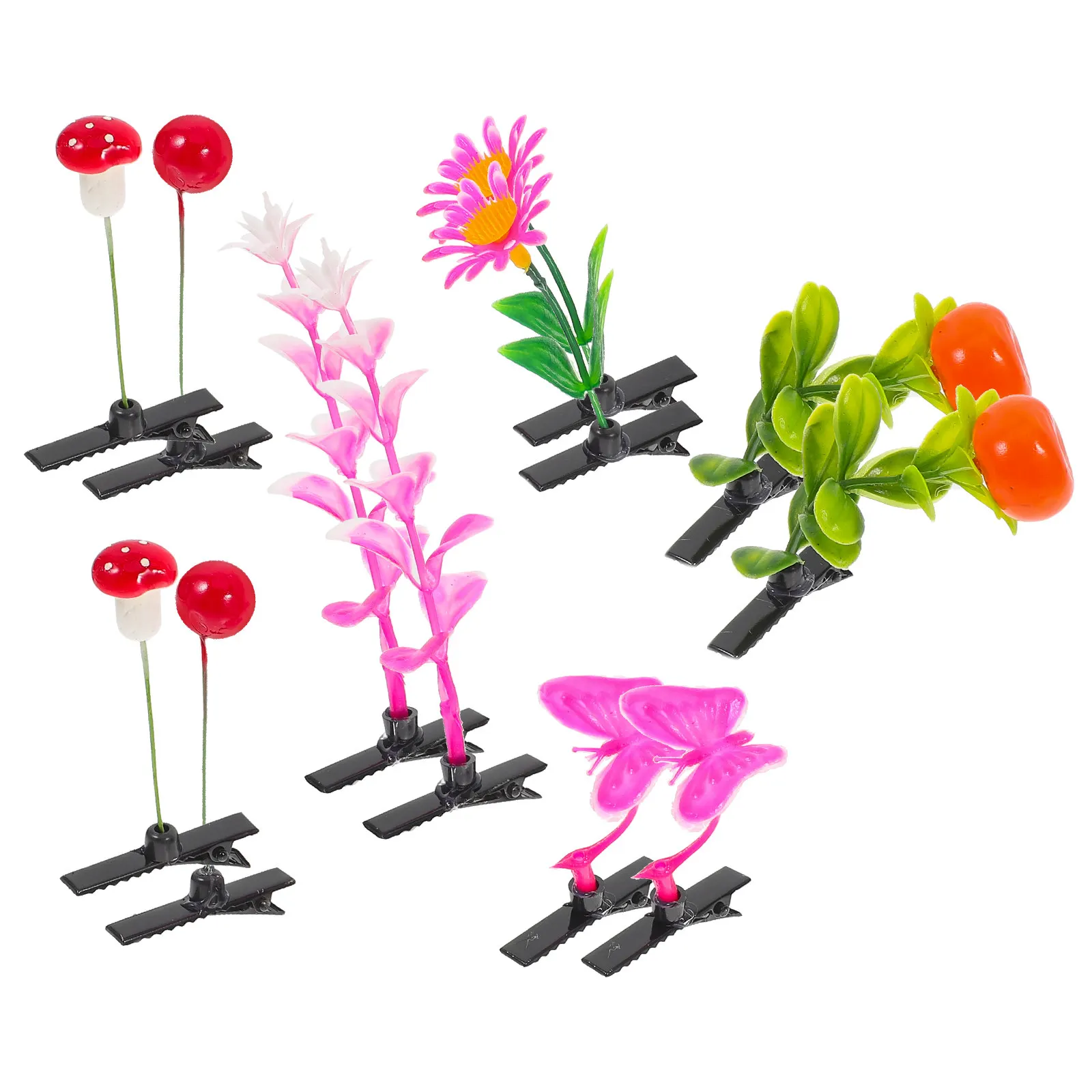 12Pcs Simulation Flower Hair Clips Plant Inspired Hairpins for Girls Realistic Small Hair Accessories Fun Styling