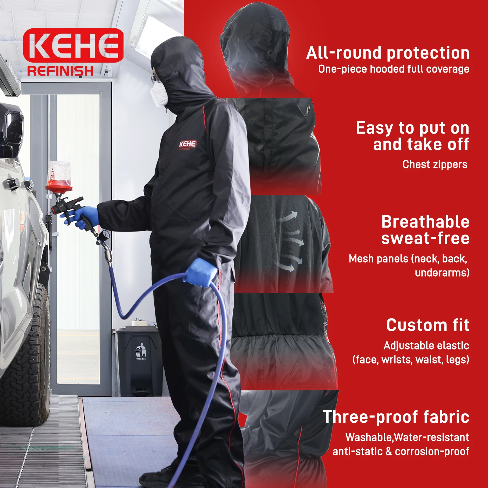 Reusable Chemical-resistant Protective Suits, Breathable Coveralls with Anti-Static, Washable Protective Clothing for Painting,