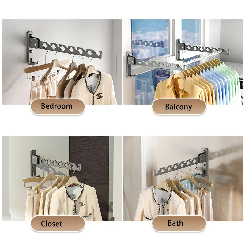 Wall Mounted Clothes Hanger No Punching Folding Drying Racks Collapsible Multi-Purpose Clothes Drying Rack Bathroom Space Saving