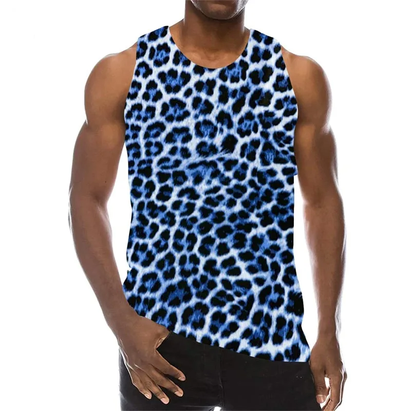 Summer Leopard 3D Print Tank Tops Men\'s Casual Streetwear Fashion Sportswear Vest Oversized Sleeveless Tank Top Gym Man Clothing