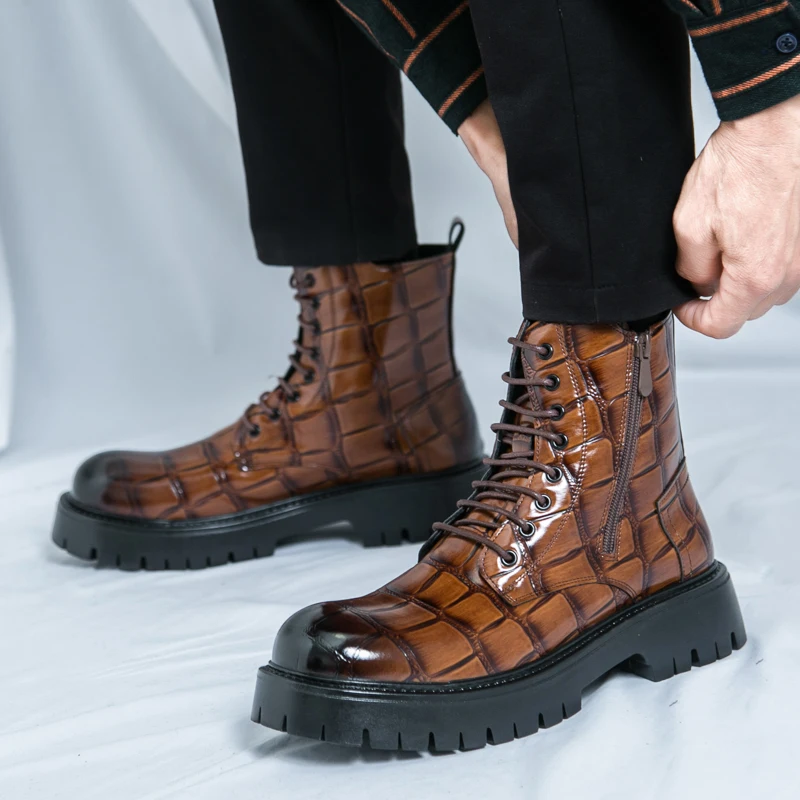 

Роскошные брендовые мужские осенне-зимние высокие ботинки из крокодиловой кожи с боковой молнией, новые модные мужские удобные полусапожки