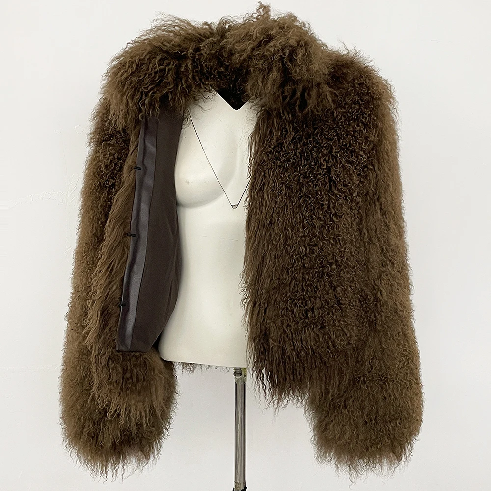 

MENINA New Real Mongolian Fur Coats Women Tibetan Lamb Fur Short Jacket with Round Collar 2025 Winter Sheep Fur Outwear