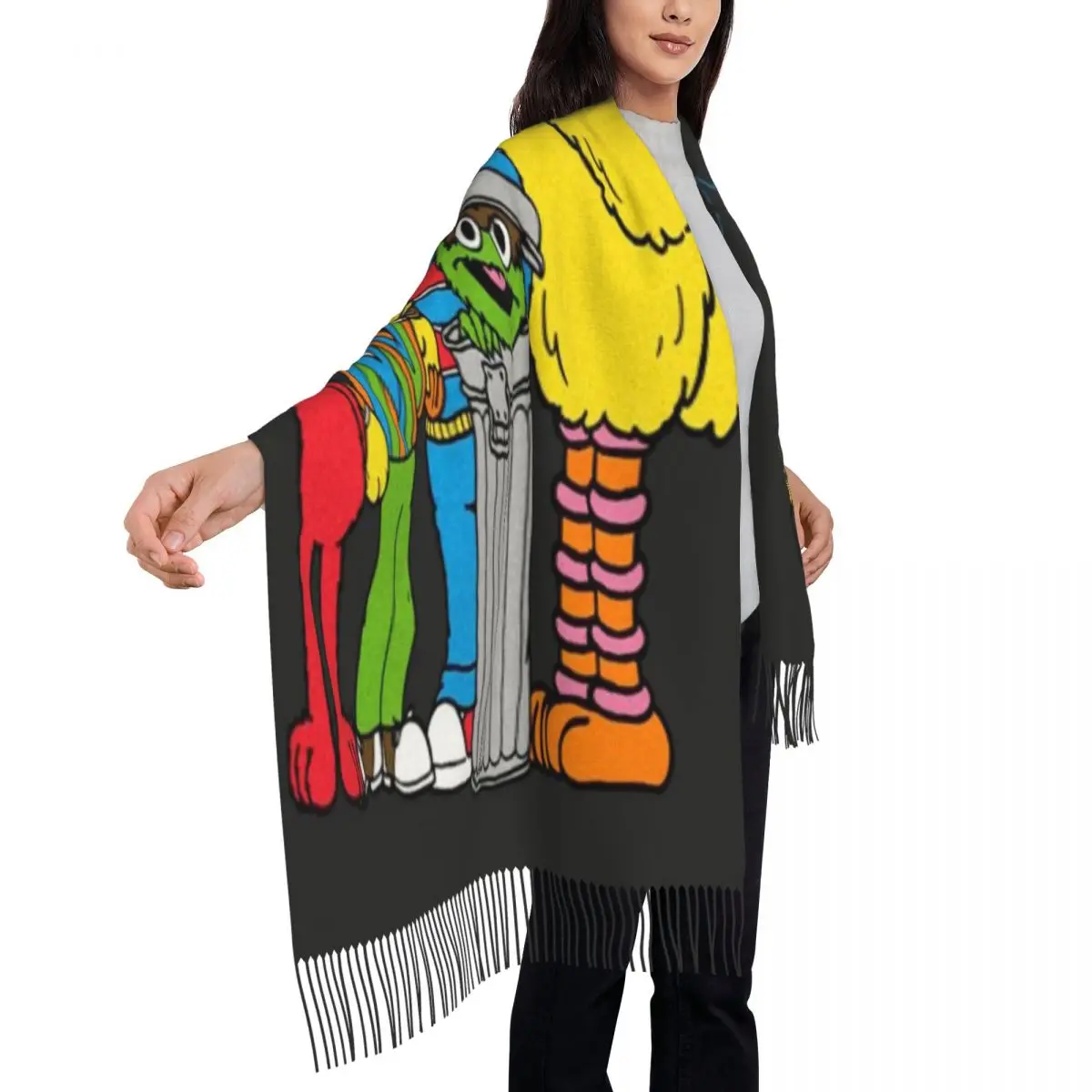 مخصص أنيق كوكي الوحش البرامج التلفزيونية شرابة وشاح المرأة شتاء دافئ شال التفاف السيدات الأوشحة #4