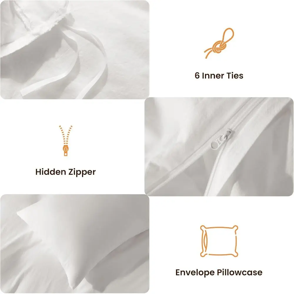 Ivory Queen Size 100% Cotton Duvet Cover Set with 2 Pillowcases and Zip Closure