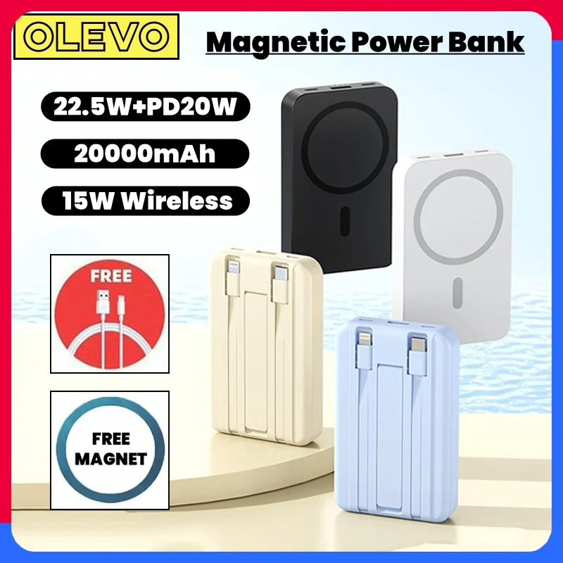 20000mAh 새로운 자기 Powerbank 자기 무선 전원 은행 22.5W 최고 빠른 충전 휴대용 외부 보조 배터리 팩