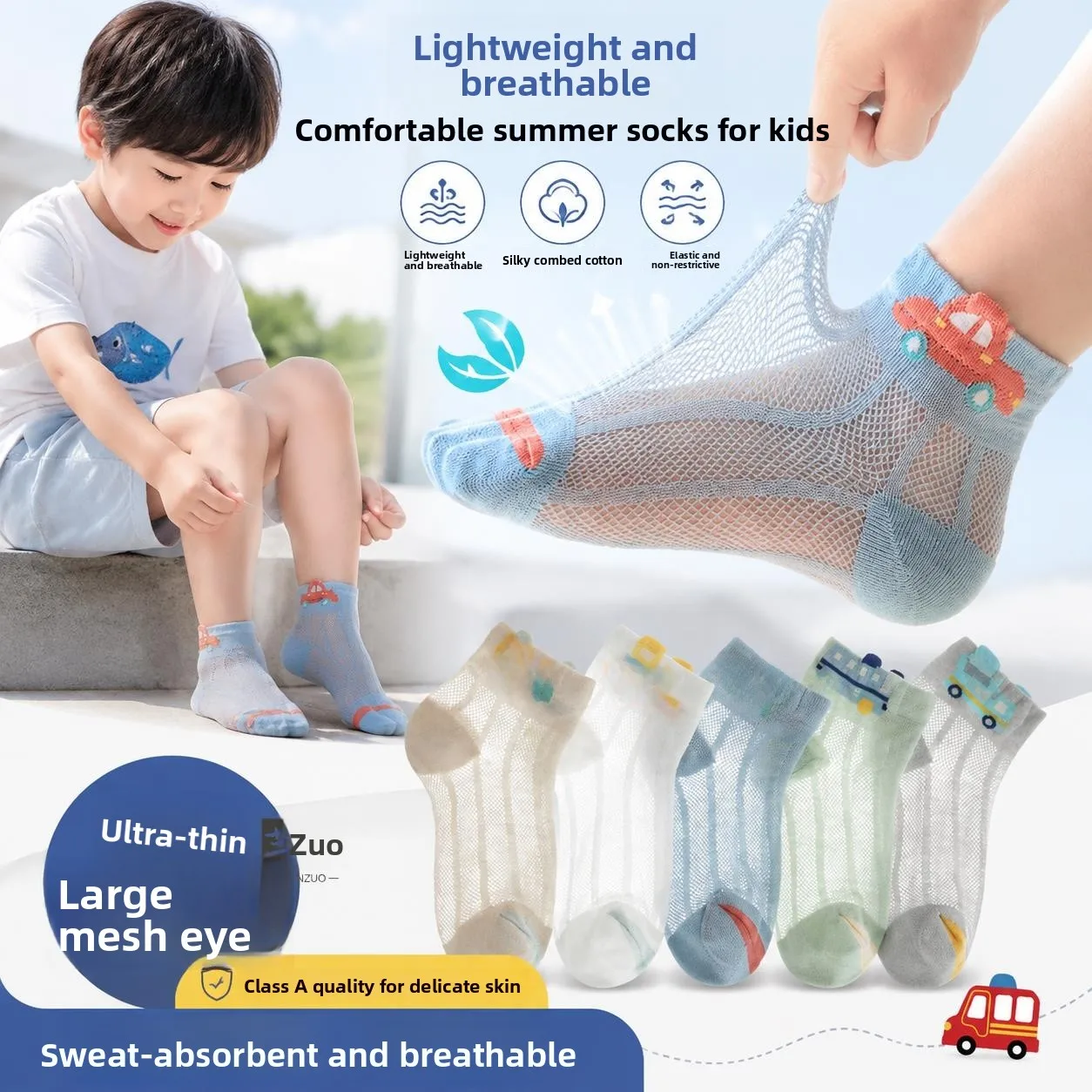 Ultra-Thin Breathable Summer Socks for Children Short Mid-Calf Thin Lightweight Anti-Odor Mesh Baby Socks Cartoon Style Home ...