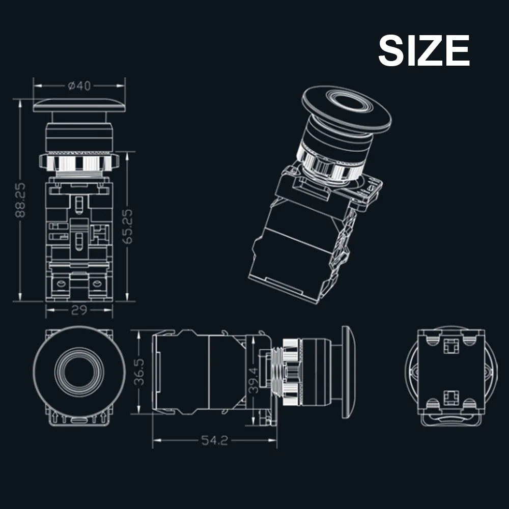 Mushroom Button Switch LED Waterproof 22mm Self Locking Momentary Self Reset Power Push Button Switch with Light 12V 24V 220V