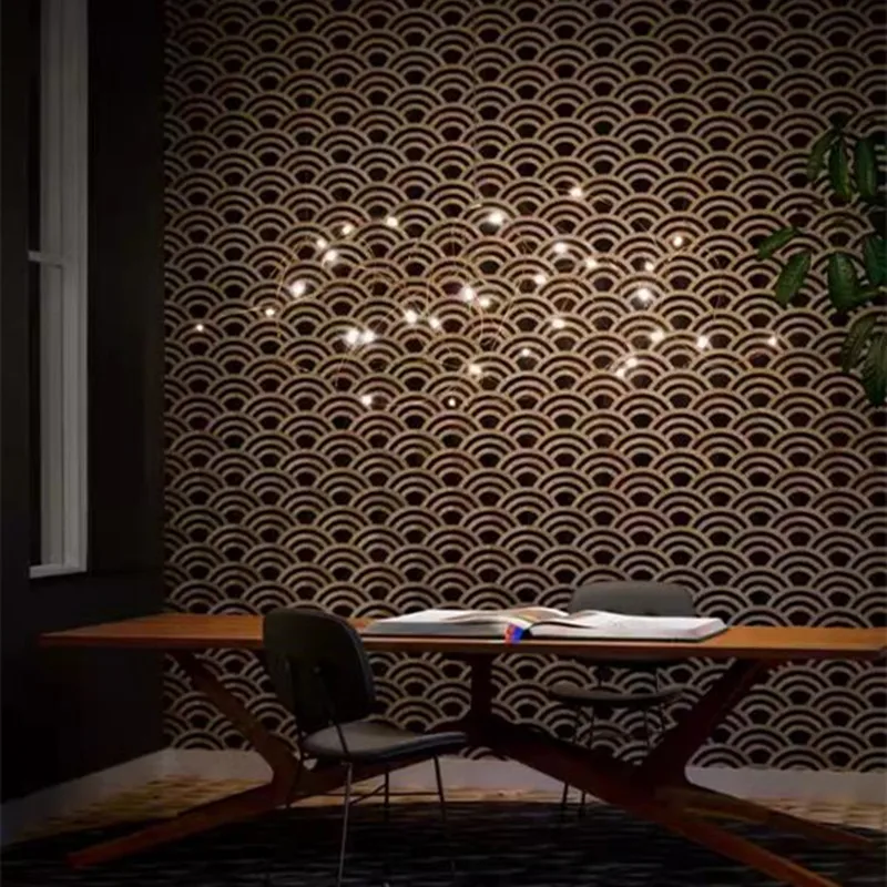 Disc Quasar Chandelier LED Flock of light gold Firefly lamp for Hotels Villas Restaurants dining Room Kitchen Island Star Light