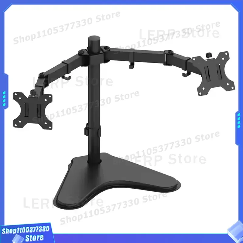 Adjustable Dual Monitor Stand 10 to 32 Inch Freestanding Metal Desk Mount with Heavy Base for Computer Screens Ergonomic VESA