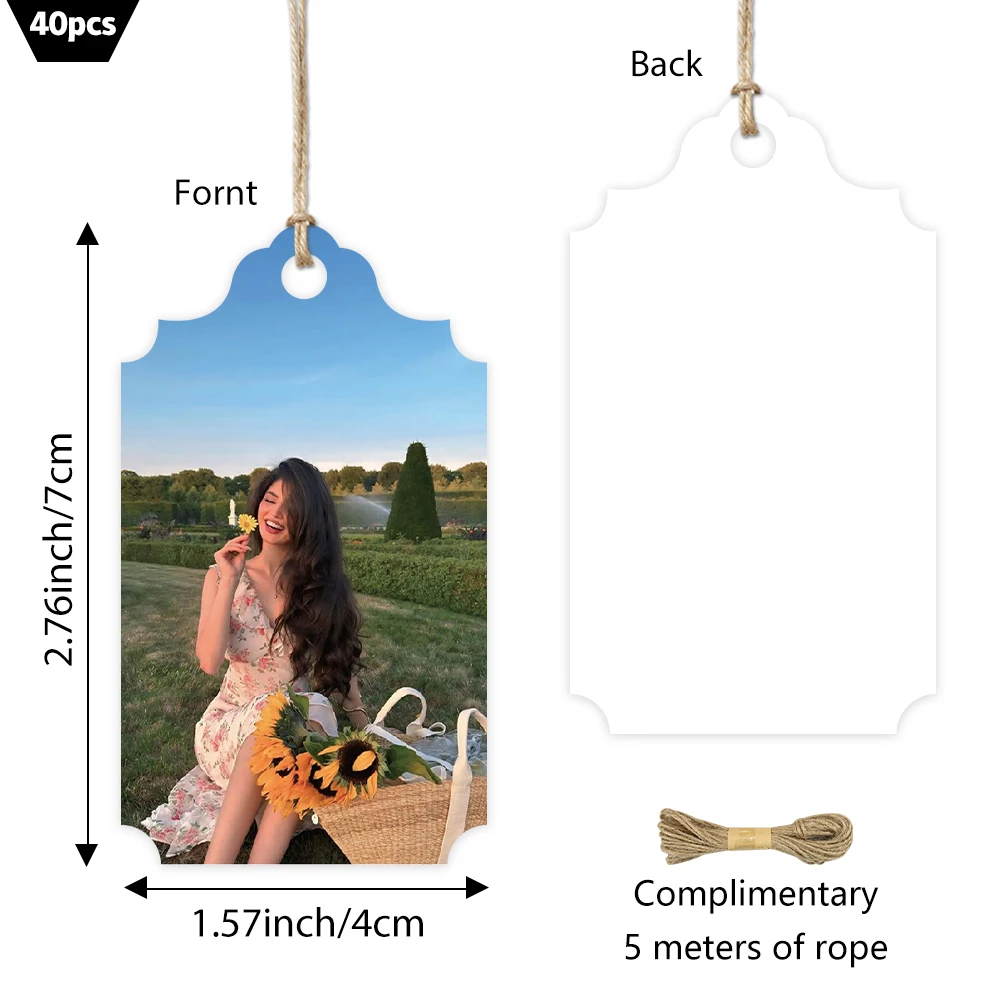 40pcs, Custom Image Tags, Personalized  Edge Photo Gift Tags, Blank Back Labels with 5m Rope, Sunflower Summer Favor
