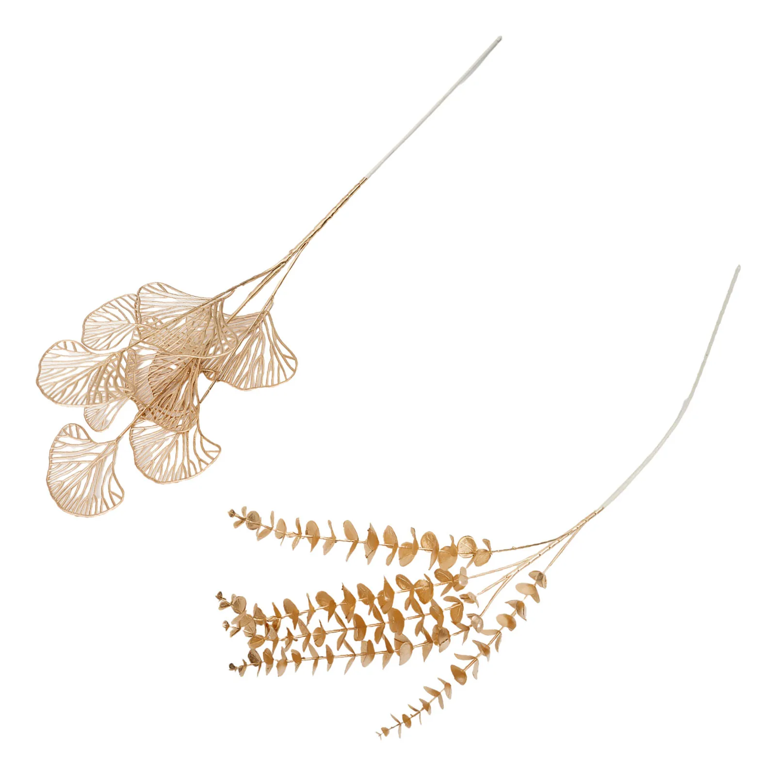 1 Pcs Golden Artificial Eucalyptus And Ginkgo Leaves 33 Inch Fake Foliage Stems For Home Wedding Party Decor Gold