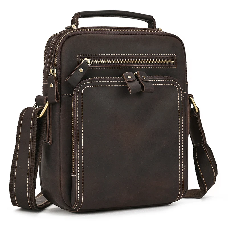 Newsbirds-Sac à bandoulière en cuir pour homme, sac à bandoulière en cuir de vachette pour homme, sac de jour en cuir de cheval Elin