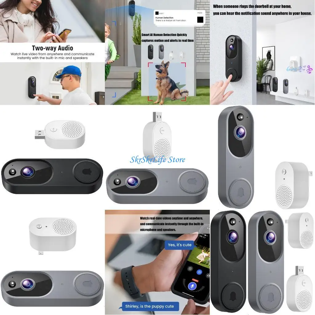 

E65E Video Doorbell Camera for Home Security Wireless Indoor Outdoor Surveillances Doorbell with Human Detection 2 Way Talk