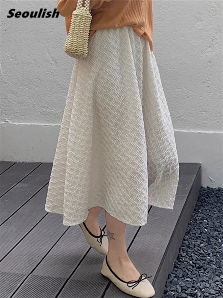 Seoulish Spring Summer New 2022 Elegant Women's Mi-Long Skirt High Waist Loose Female Umbrella A-Line Bling Party Skirts