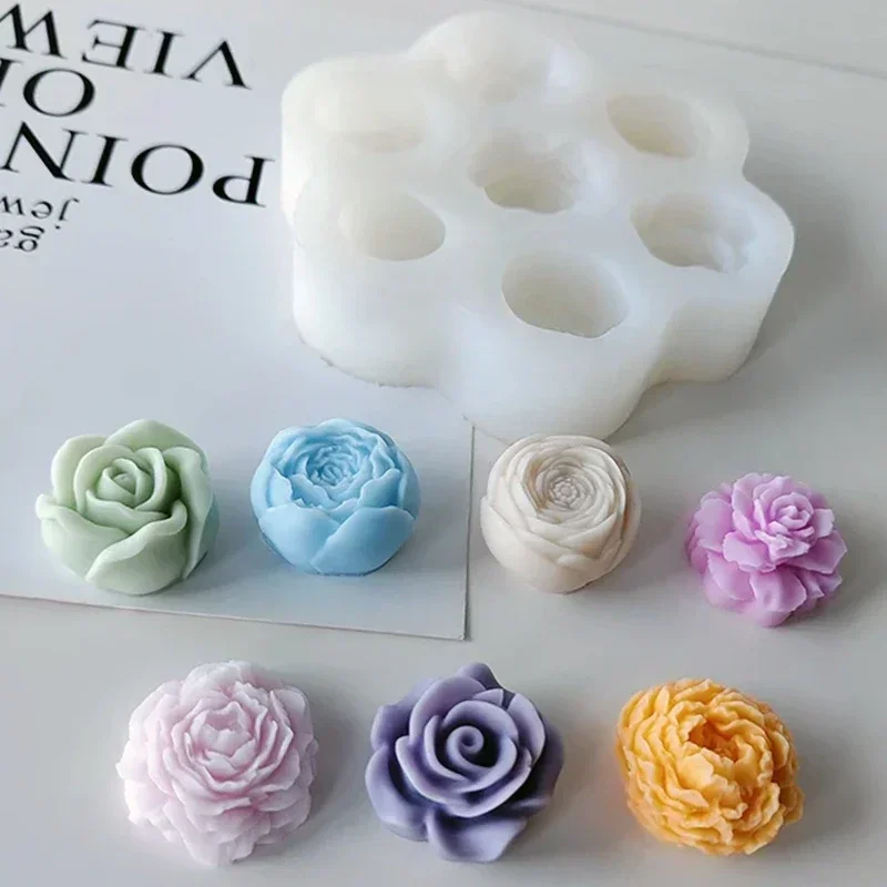 7Pcs Flower Silicone Molds 3D Rose Peony Chocolate Cake Baking Mold Handmade Candle Soap Gypsum Resin Handicraft Making Tools