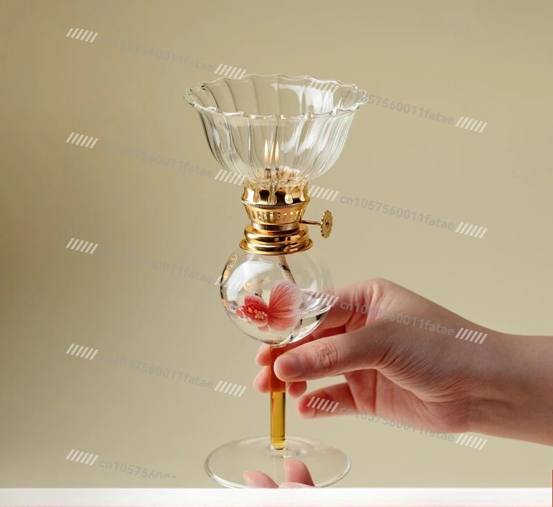 

Handmade Glass Puff Pastry Lamp Chinese Style Household Zen Aromatherapy Candlelight Lamp Tea Room Atmosphere