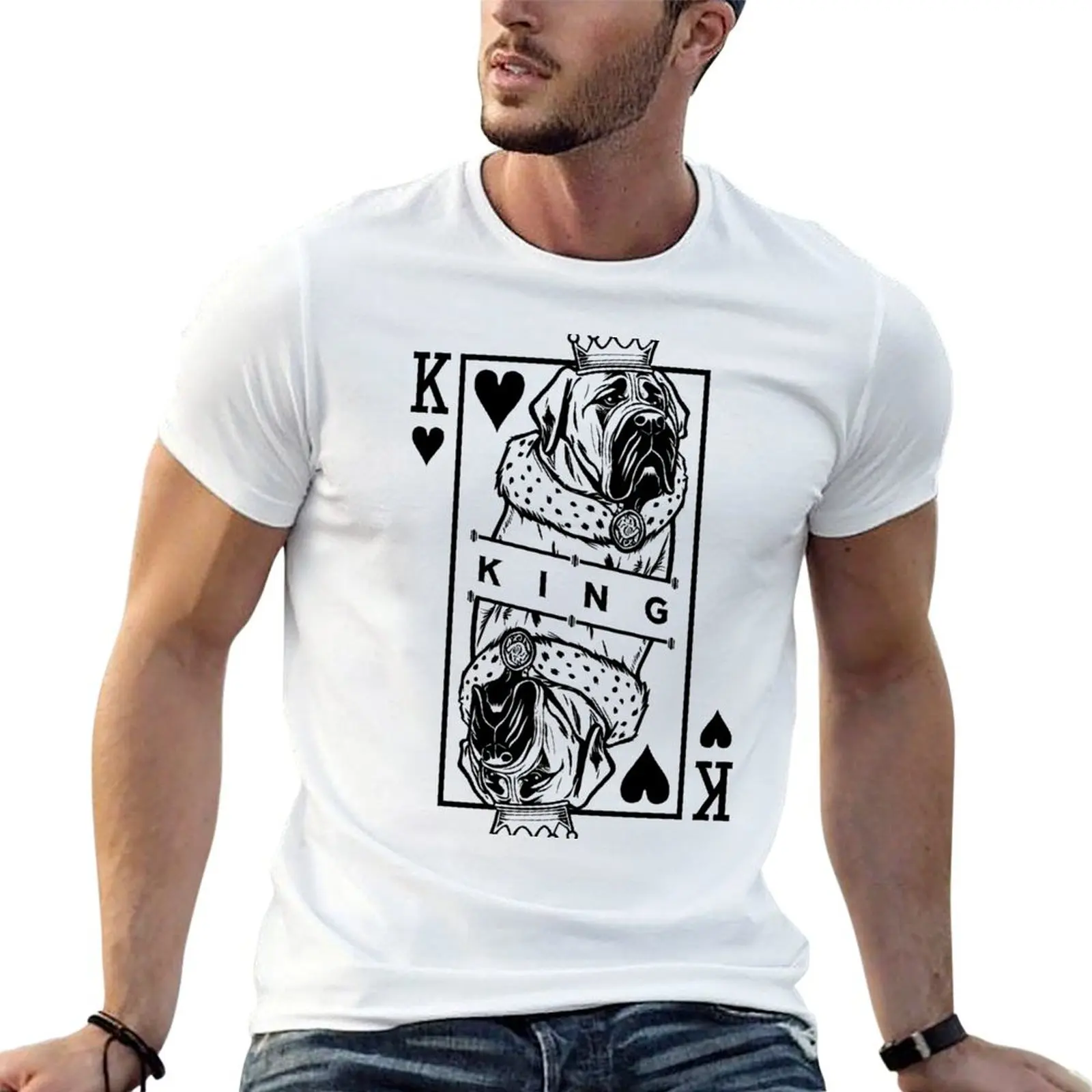 

English Mastiff King Of Hearts Dog Playing Card Pop Art T-Shirt cotton t shirt pack t shirts for man cotton soft T-Shirt