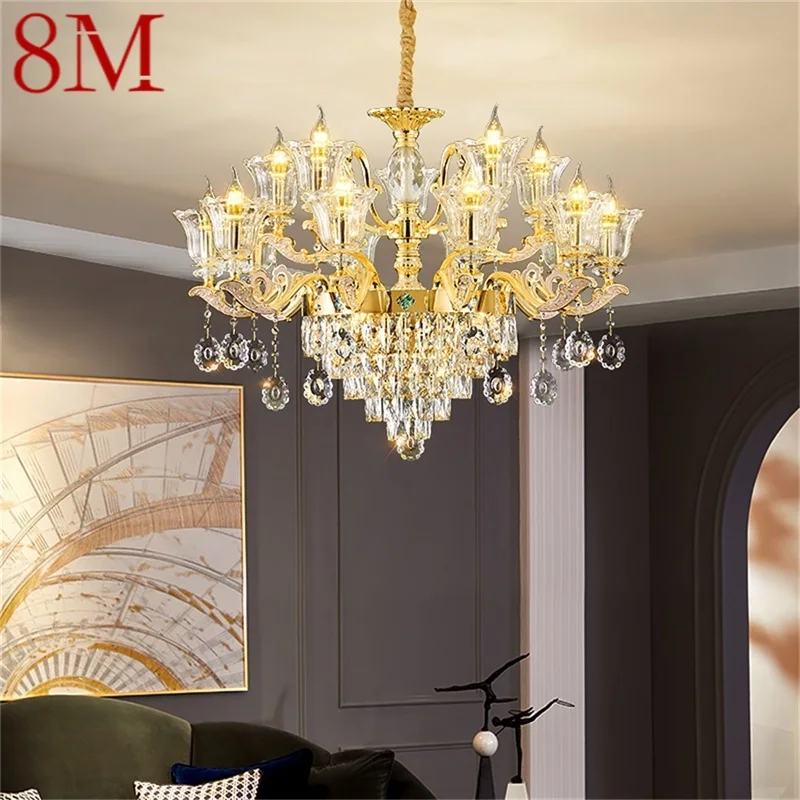 

8M Modern Chandelier Gold Luxury Crystal LED Candle Pendant Lamp for Decor Home Living Room Bedroom Hotel Fixtures