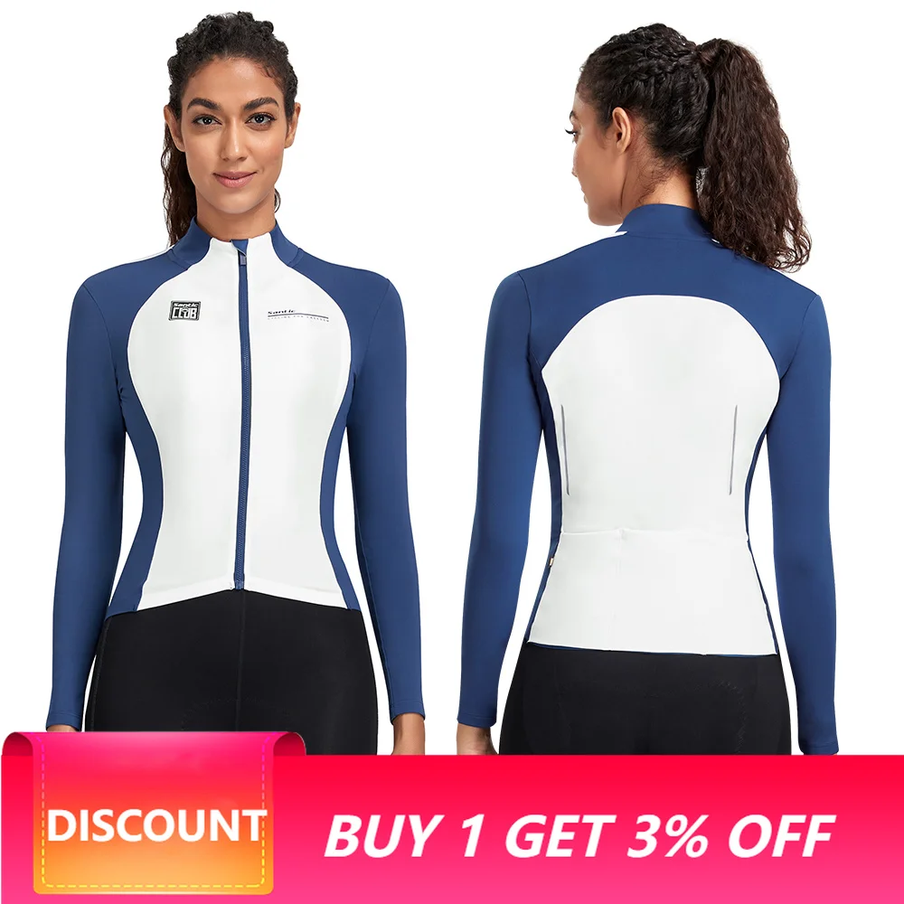 Santic Women Cycling Jackets Long Sleeve Fleece Warm Road Bike Jacket Autumn Winter Outdoor Bicycle Sportswear TL25C01186