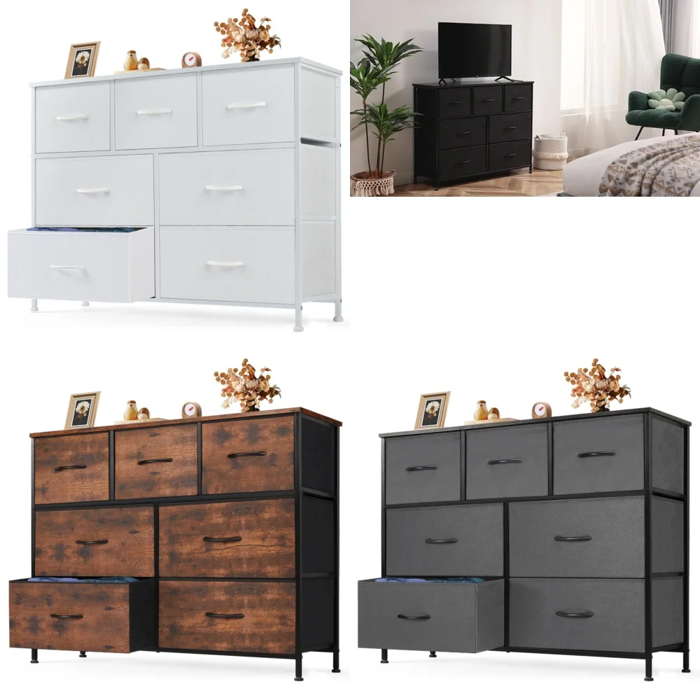 

TV Stands7 Drawer Fabric Dresser Tower for Bedroom Storage and Organizer