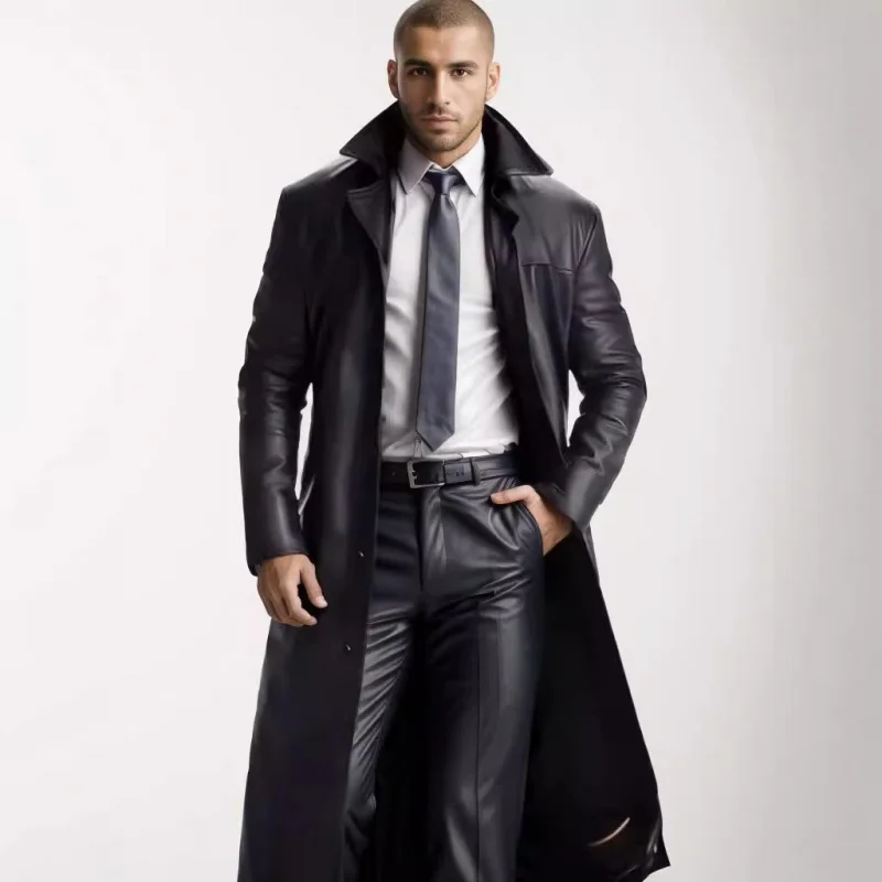 

Hot Selling in Stock Men's Extended Trench Coat Men's Fashion ExtendedPULeather Slim Fit Fashion Leather Coat