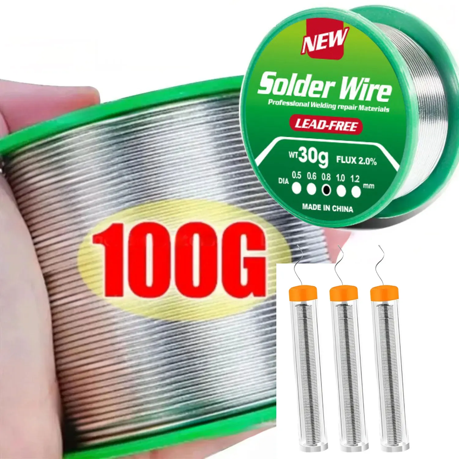 100g/50g/30g/20g/8g Low Melting Point Lead-Free Solder Wire Coil Sn99.3/Cu0.7 High Purity Soldering Wire Rosin Core Tin