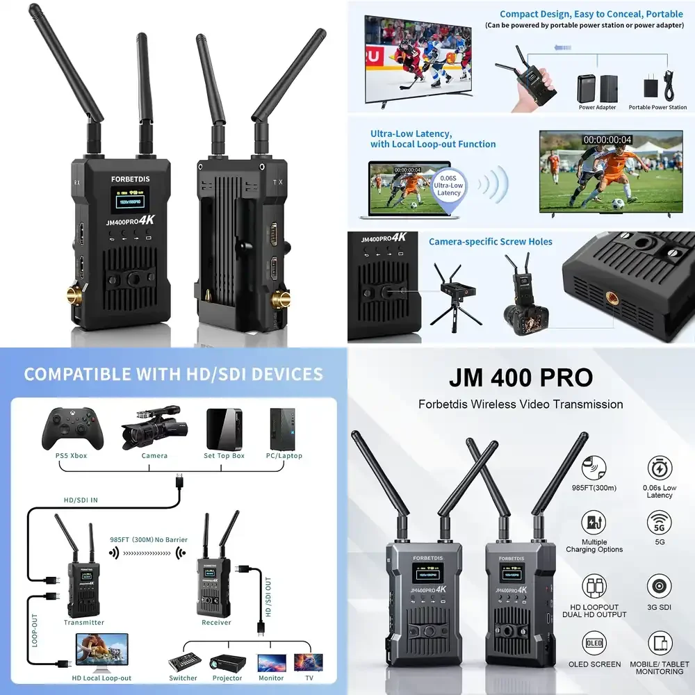 

Беспроводной комплект передачи видео JM400PRO: удлинитель HD/SDI, передатчик и приемник Chrome Cast, беспроводной сплиттер HDMI