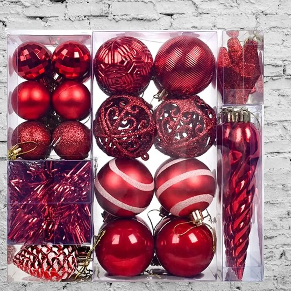 44pcs Plastic Christmas Balls Set Transparent Shatterproof Electroplated Hanging Balls Exquisite Reusable