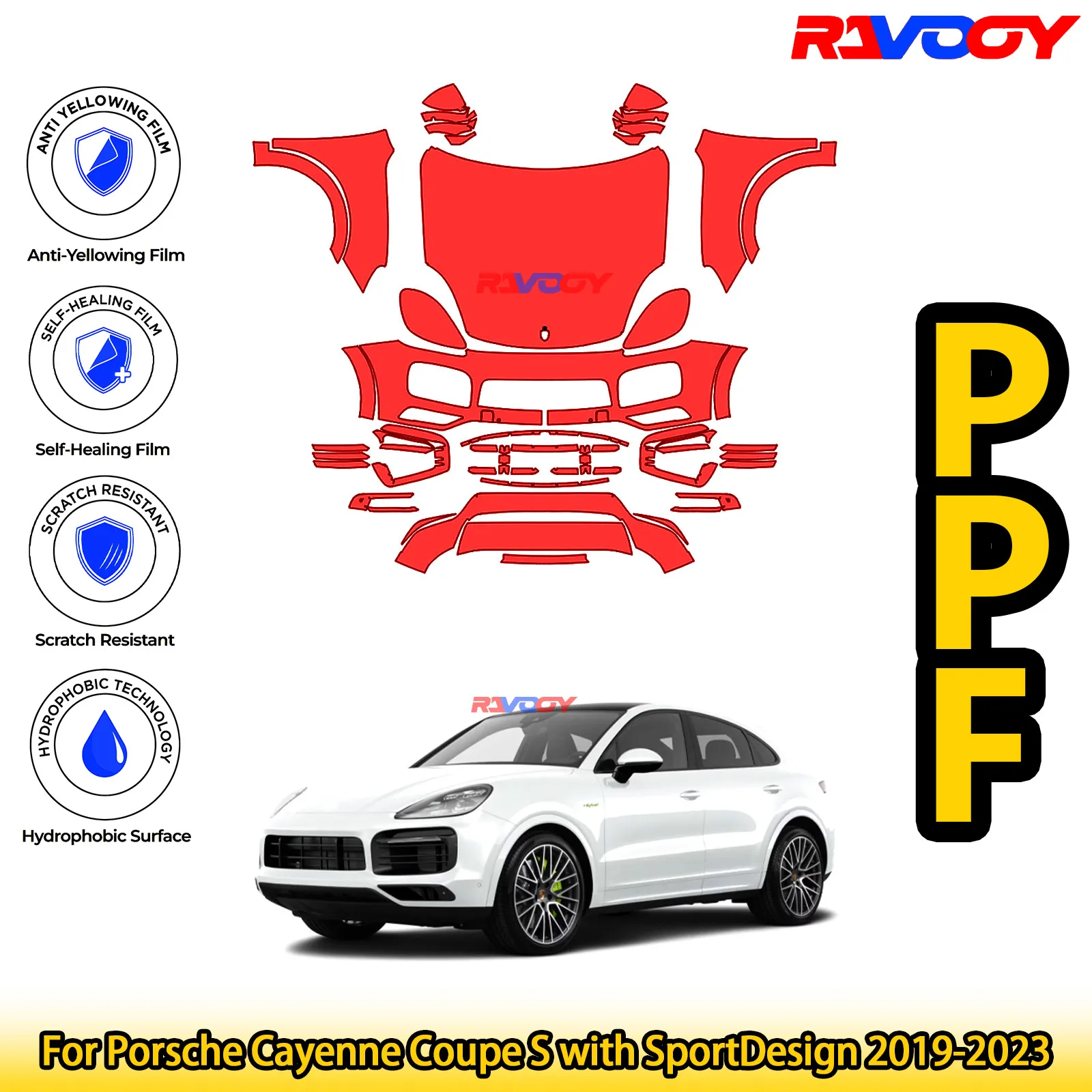 

For Porsche Cayenne Coupe S with SportDesign 2019-2023 Glossy Matte Black Precut front PPF Kit Paint Protection Film