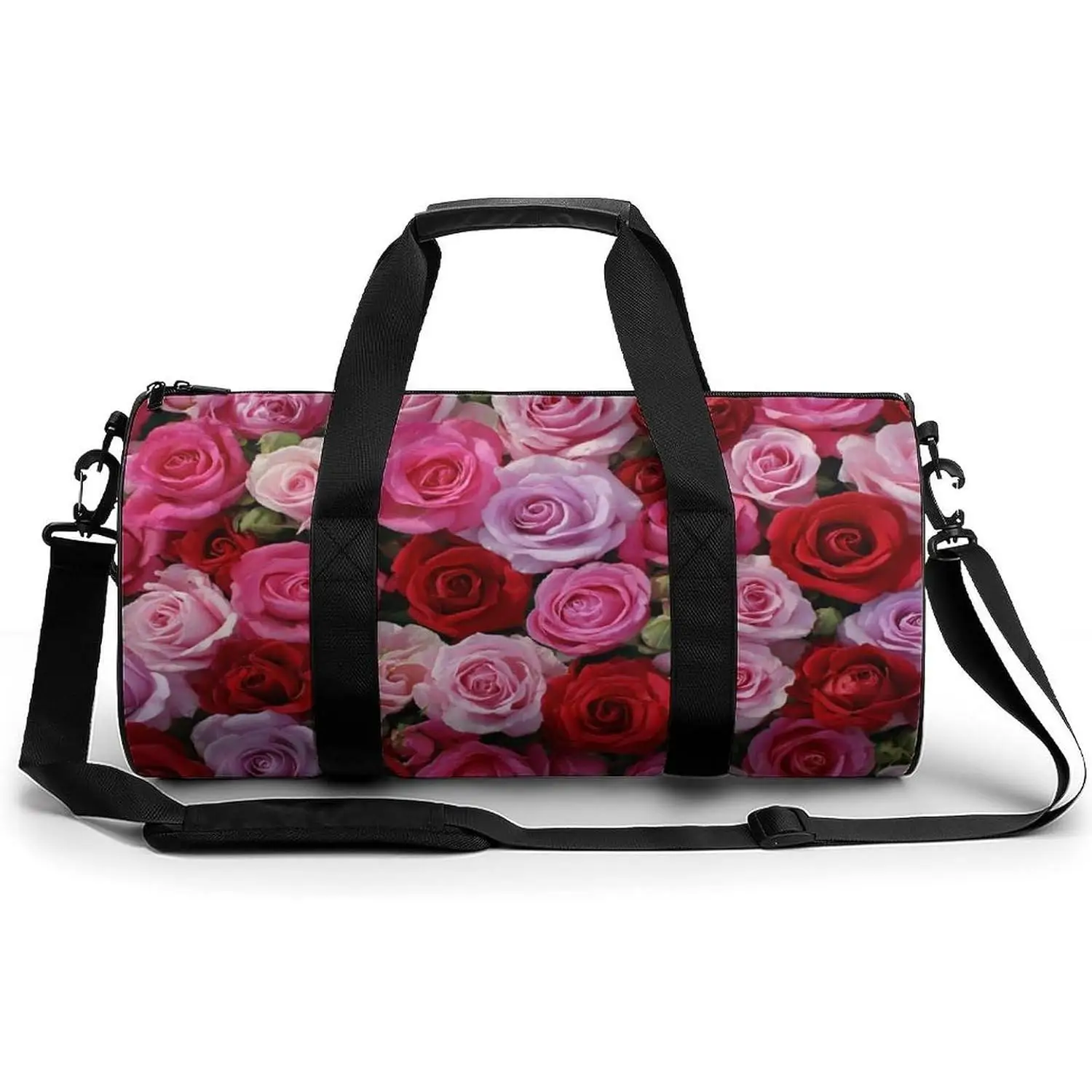 

Сумка для путешествий и спортзала с изображением красных и розовых роз для женщин и мужчин, цилиндрическая спортивная сумка для тренировок с плечевым ремнем