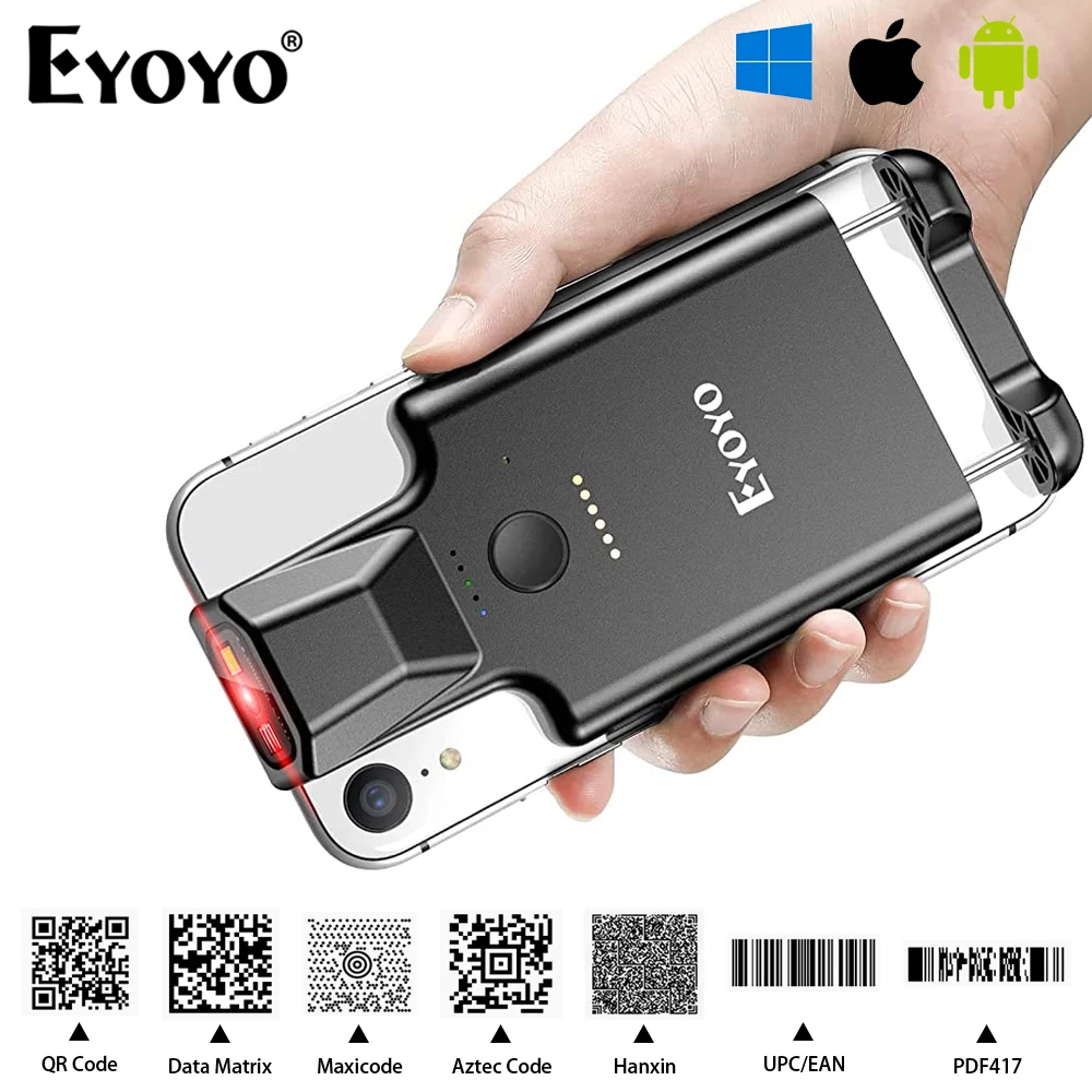 Eyoyo Großhandel EY-017P Tragbarer Rückenclip 1D- und 2D-Bluetooth-Barcode-Scanner, unterstützt Bildschirmscannen, QR-Code/PDF417/Datenmatrix