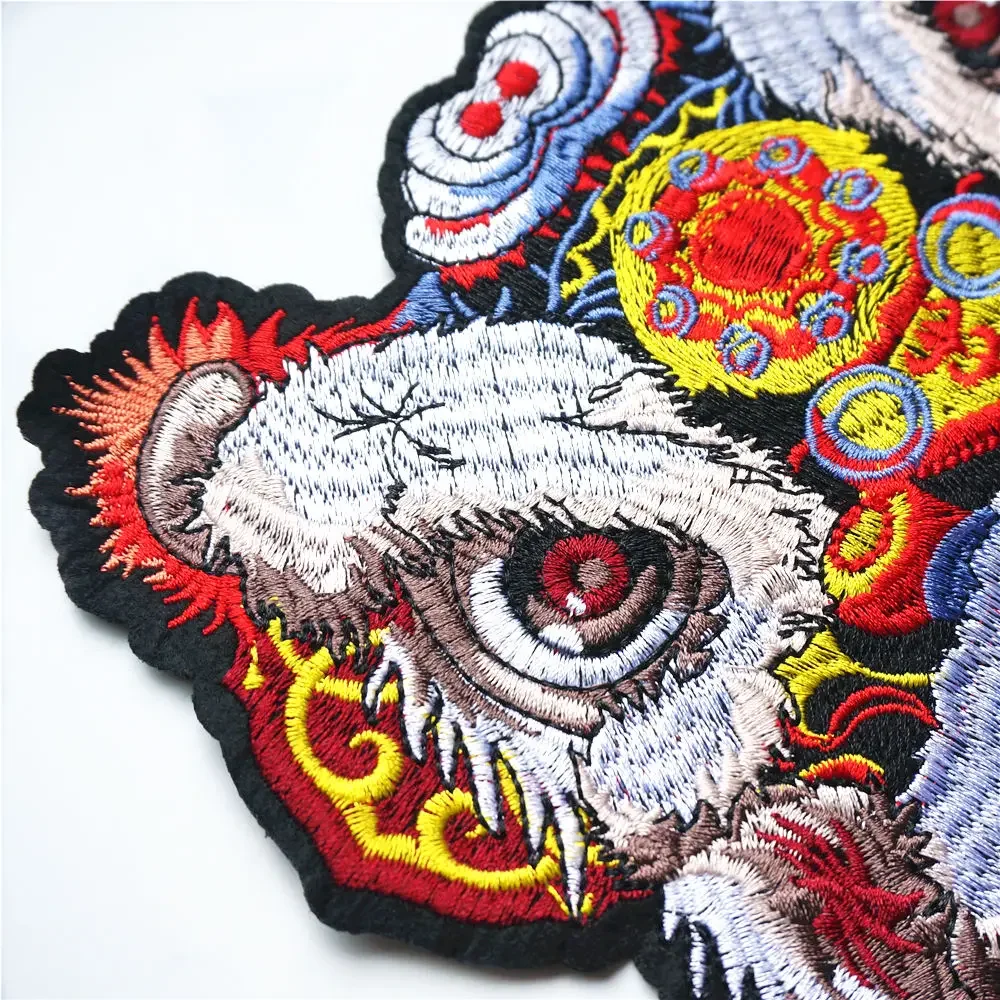 Red Chinese Lion Head Sew On Patches Embroidered Badges Lucky Animal For Clothes DIY Appliques Craft Decoration