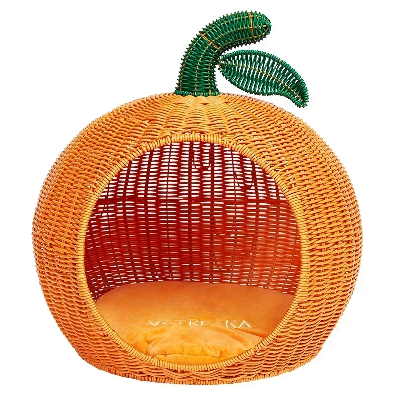 

Handwoven Cat Nest: Non-Toxic Odorless Pet House Soft PP Cotton Orange Molding Furniture for Cats Comfortable and Stylish