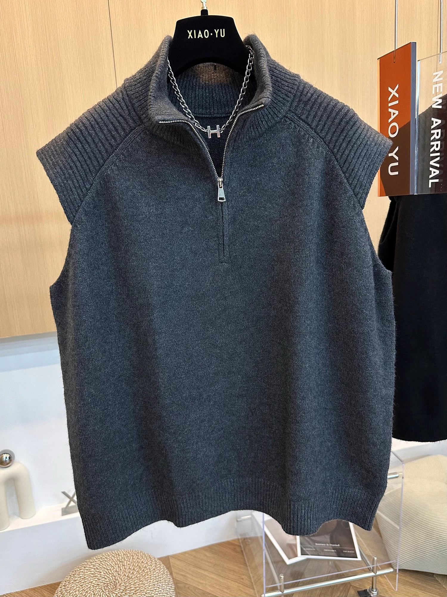 

Faionable Layered f-Zip Svel Sweater Vest ex plus Size 300 Pou Korean Sle Stand Collar for Youth