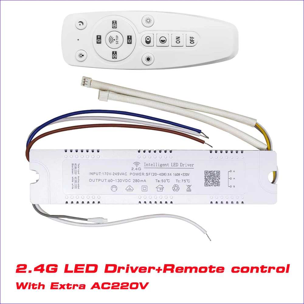 Controlador LED inteligente para lámpara de techo, controlador de 2,4G 40-60Wx4 + 220V, Control remoto y Control por aplicación, atenuación de Color