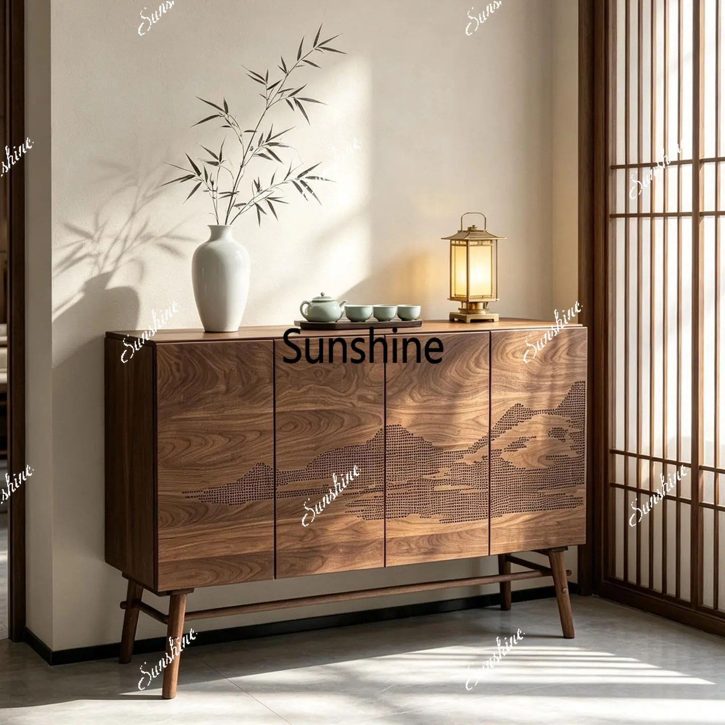 New Chinese-style dining side cabinet, carved entrance cabinet, solid wood storage cabinet
