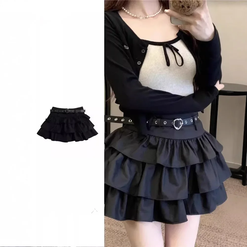 

Черная полуюбка большого размера, женская летняя 2022, новинка Sweet And Spicy Girl Design, короткая юбка трапециевидной формы с высокой талией