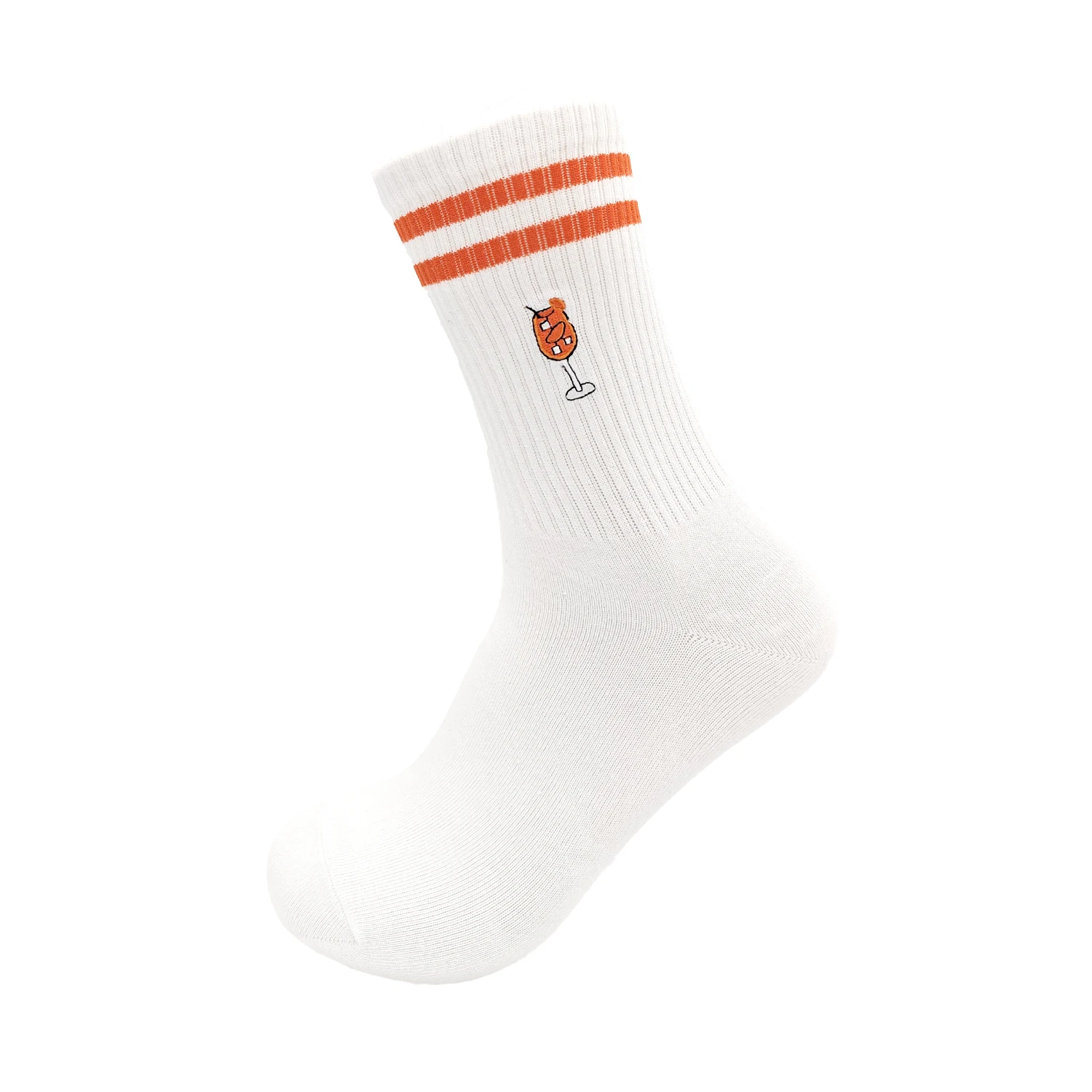 Spring and Summer New White Mid Length Socks with Striped Embroidery and Versatile Creativity