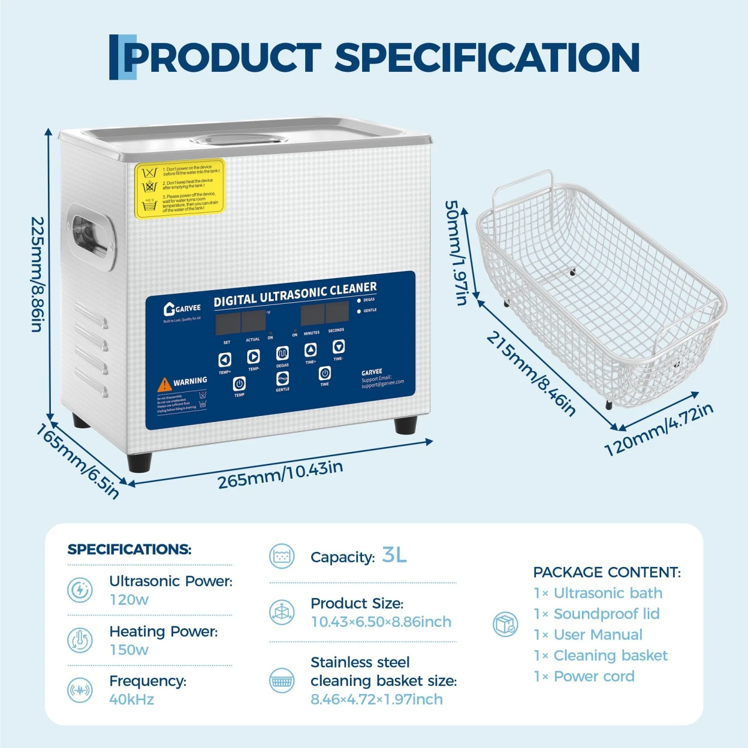 3L/6L/10L/15L/22L/30L Ultrasonic Cleaner with Digital Timer and Heater, 40kHz Professional Ultrasonic Cleaning Machine, Stainless Steel Basket Included for Jewelry, Dentures, Lab Tools and Industrial Parts