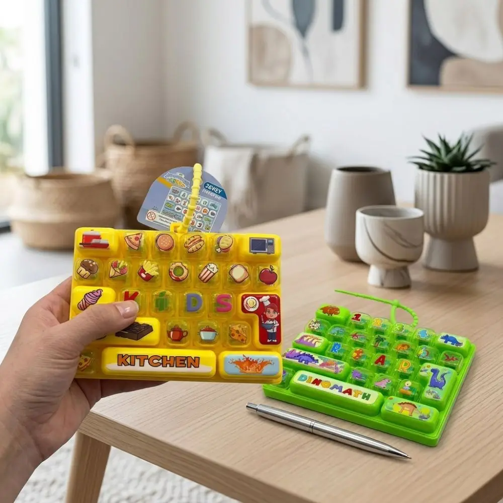 Cartoon 26 Keys Fidget Keyboard Plastic Clickable Keys Fingertip Button Key Ring Clear Key Sounds Food Animal Fidget Keychain