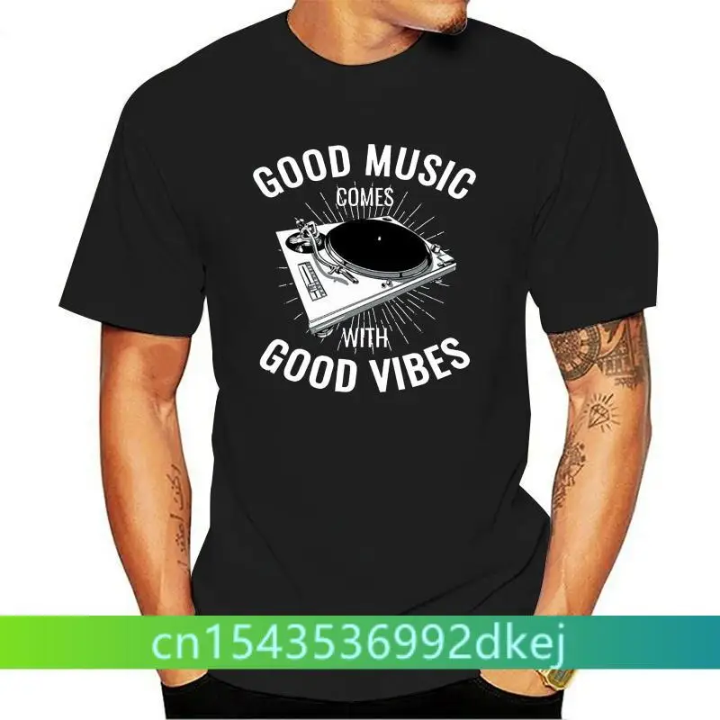 

Good Music Vibes Men'S Funny Dj Turntable Vinyl Record Player Technics Cotton Short Sleeve O-Neck Summer Slim Cool Tees ShirtF