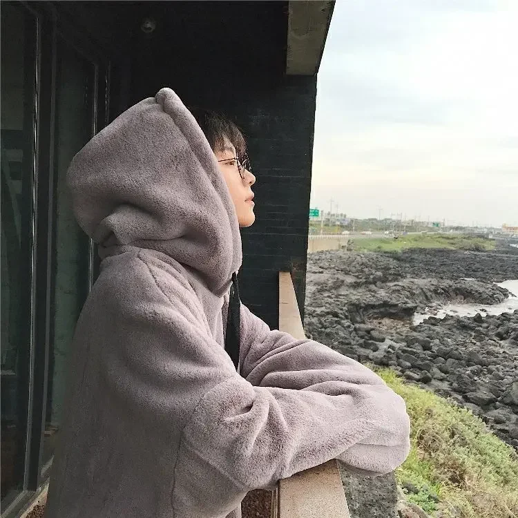 Men's Light Luxury Hooded Sweater - Autumn Warm Plush Jacket, Loose Long Sleeve Top, Boutique Casual Pullover