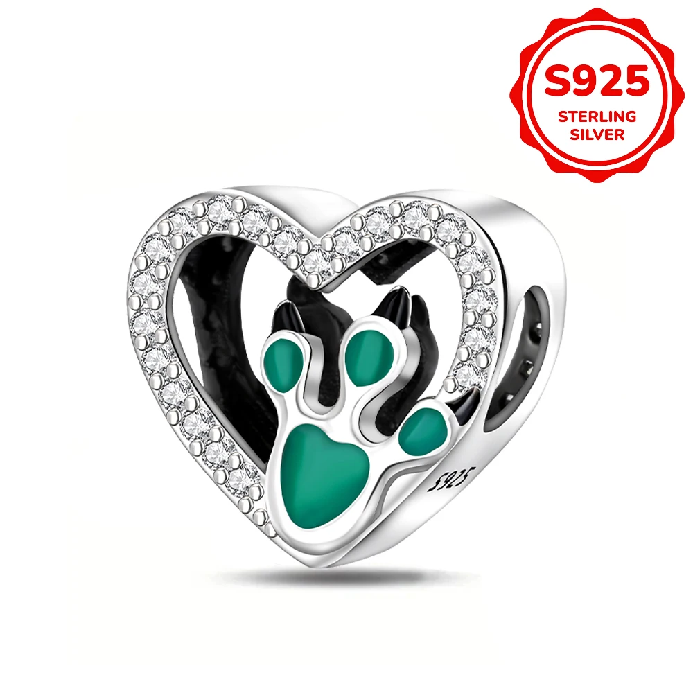 925 sterling silver color changing dinosaur paw print beads suitable for original bracelet, men's and women's DIY jewelry gift