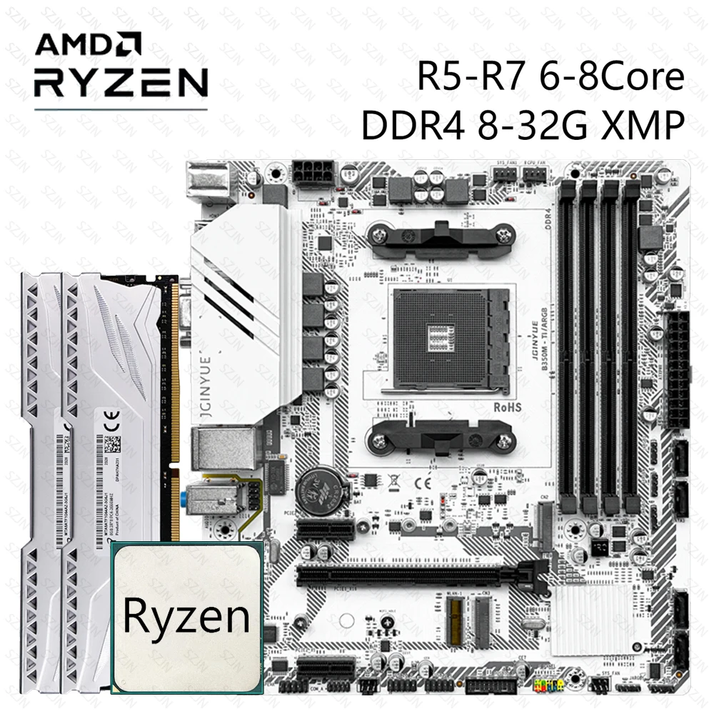

JGINYUE B350M Комплект материнской платы MATX с Ryzen 1000-3000 DDR4 8-32G Suppoet M.2 NVME PCIE Протокол WIFI ARGB 4x SATA 3.0
